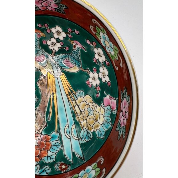 Vtg Imari Ware Gold Trim Hand Painted Bowl Peacocks, Flowers - Picture 6 of 7